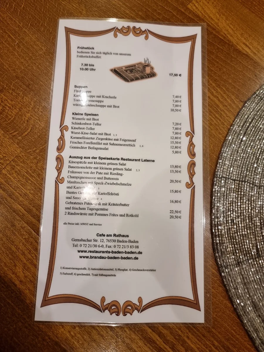 Speisekarte, Café am Rathaus