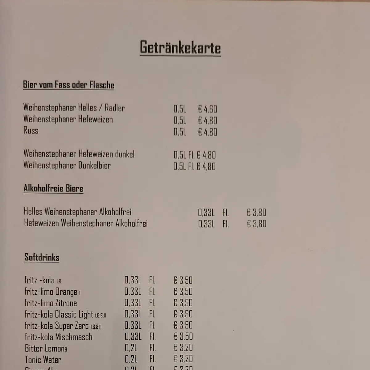 Speisekarte, Restaurant Wieland´s im Asam