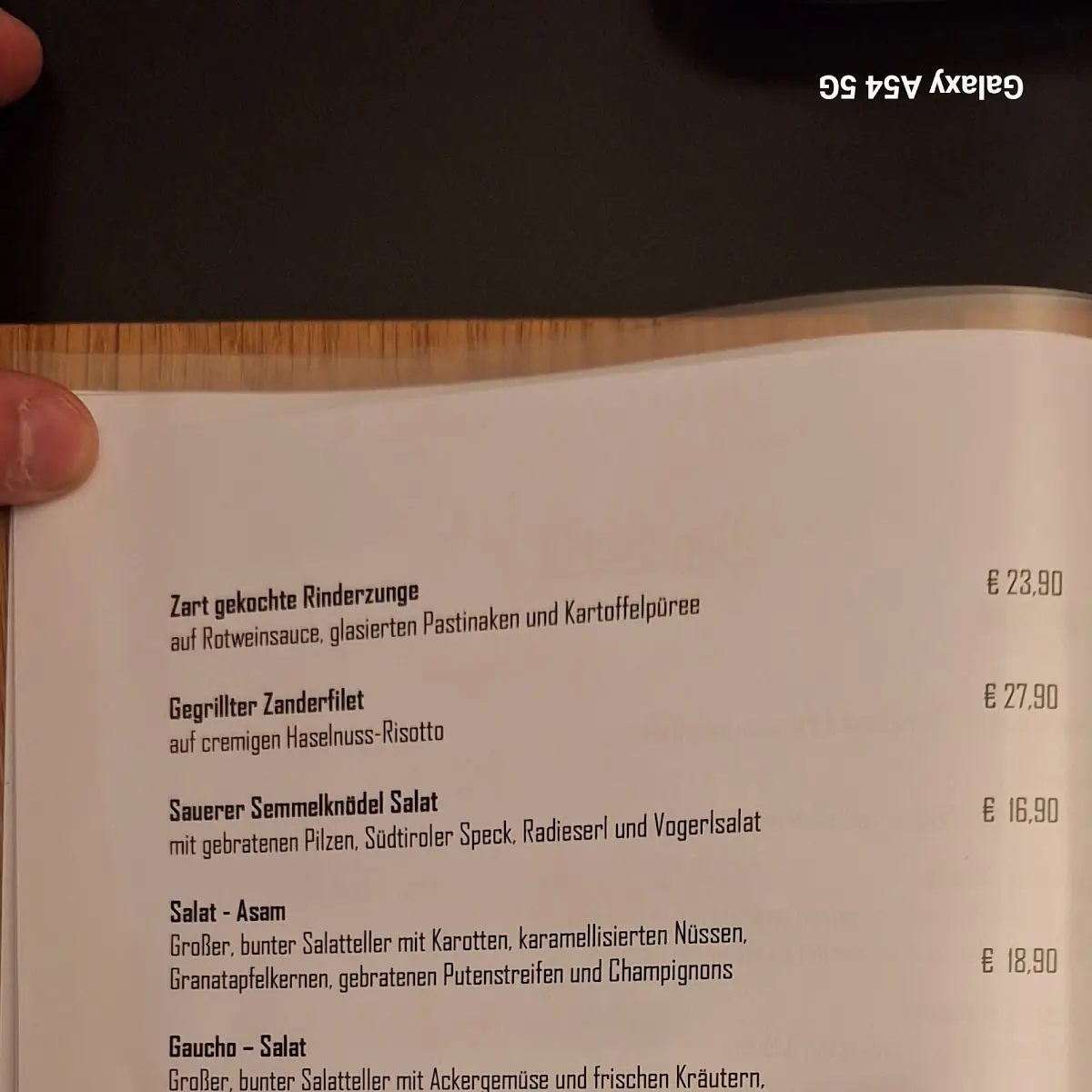 Speisekarte, Restaurant Wieland´s im Asam