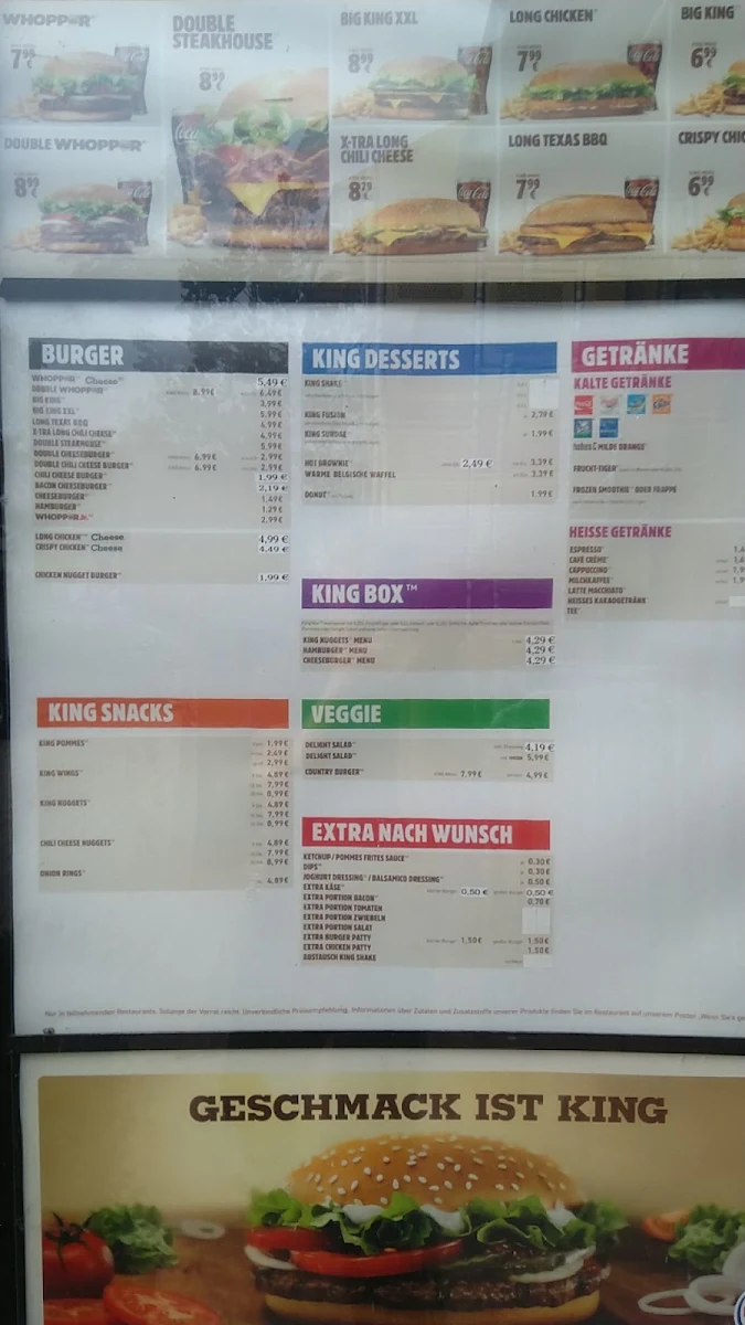Speisekarte, Burger King Straubing