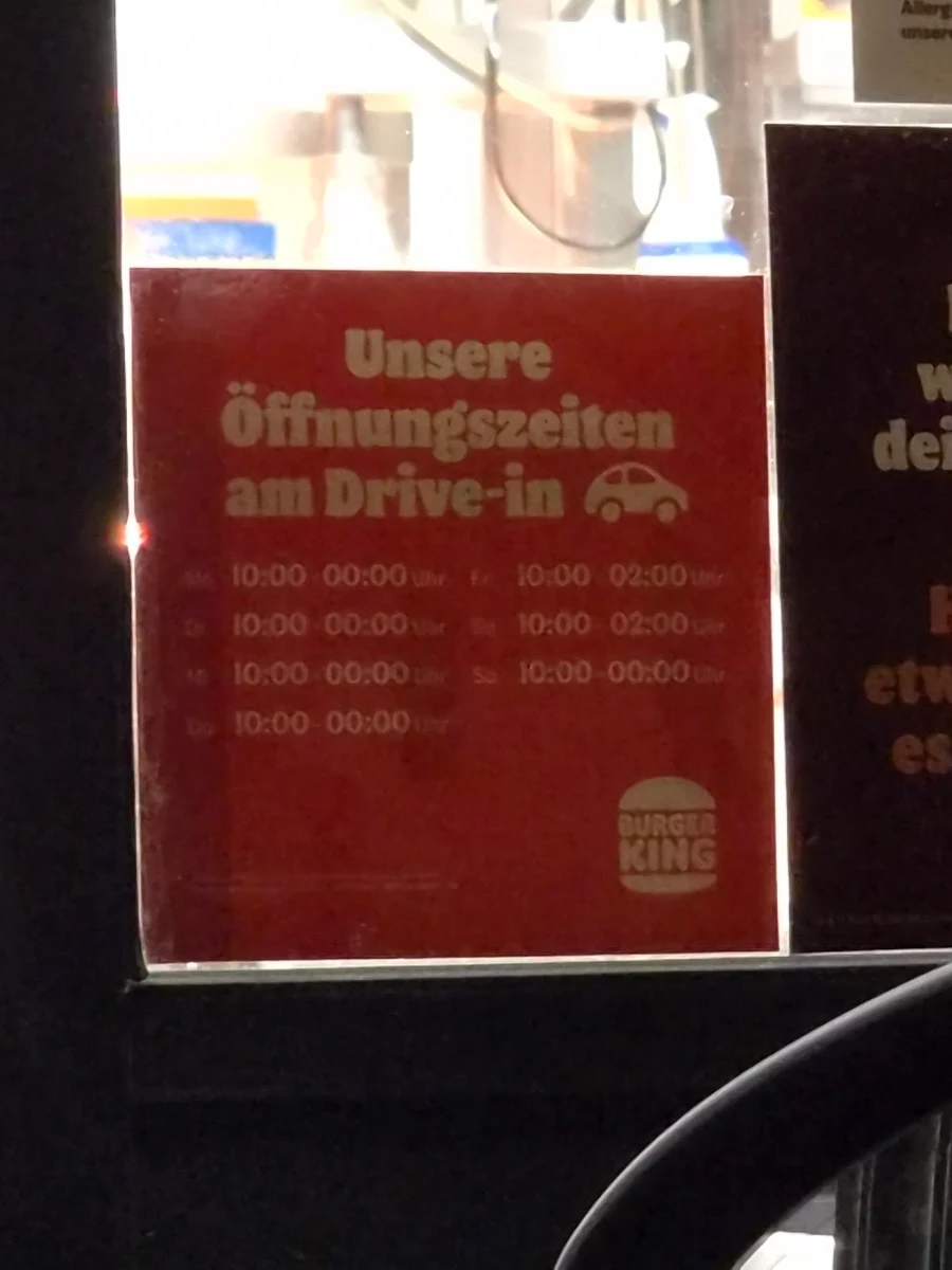 Speisekarte, Burger King Straubing