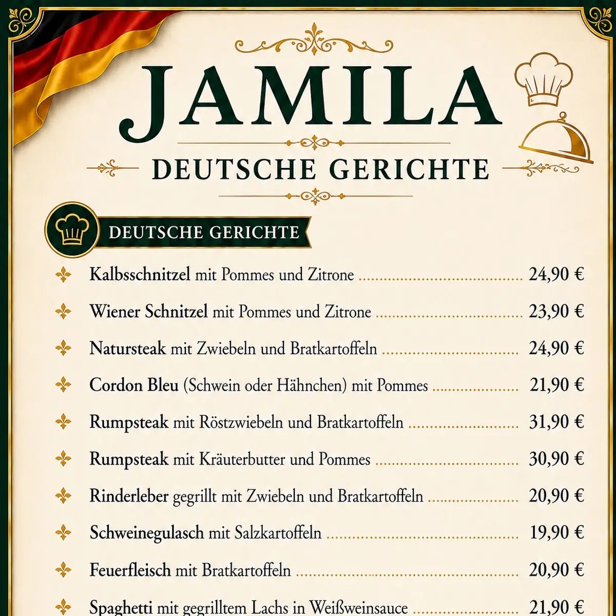 Speisekarte, JAMILA Restaurant(Gaststätte) Café & Bar