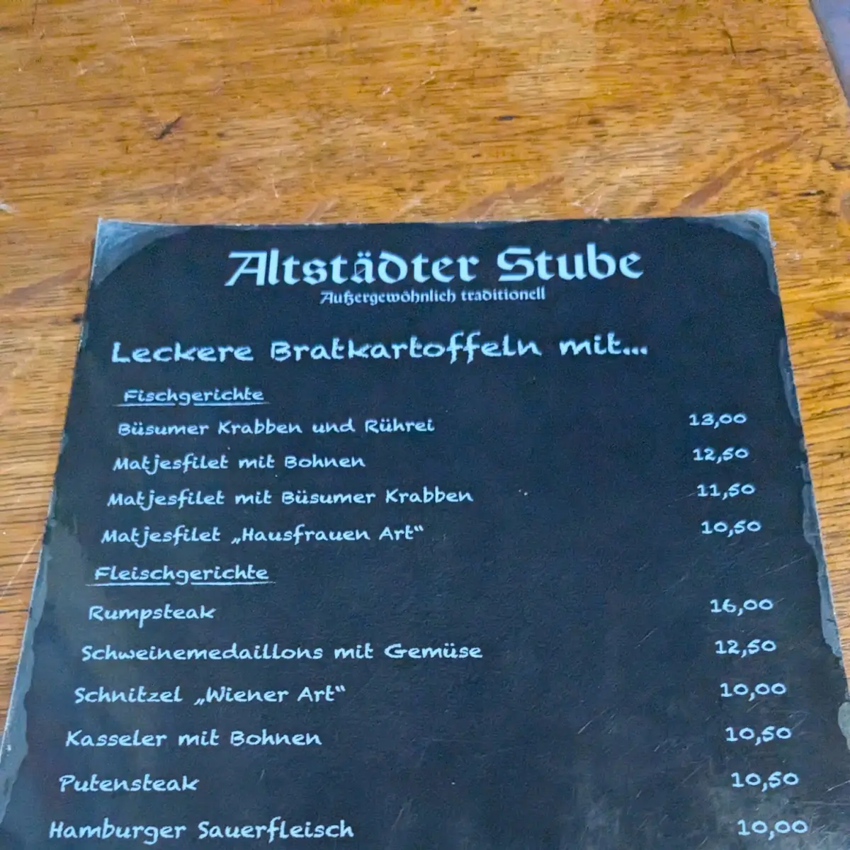 Speisekarte, Altstädter Stube Willig