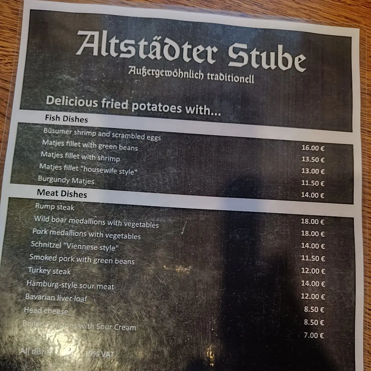 Speisekarte, Altstädter Stube Willig