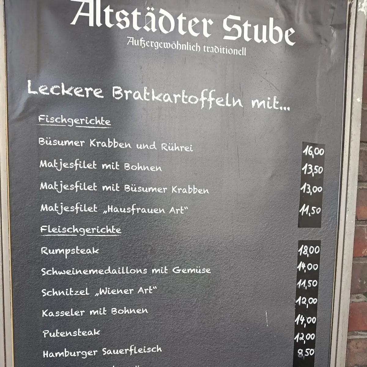 Speisekarte, Altstädter Stube Willig