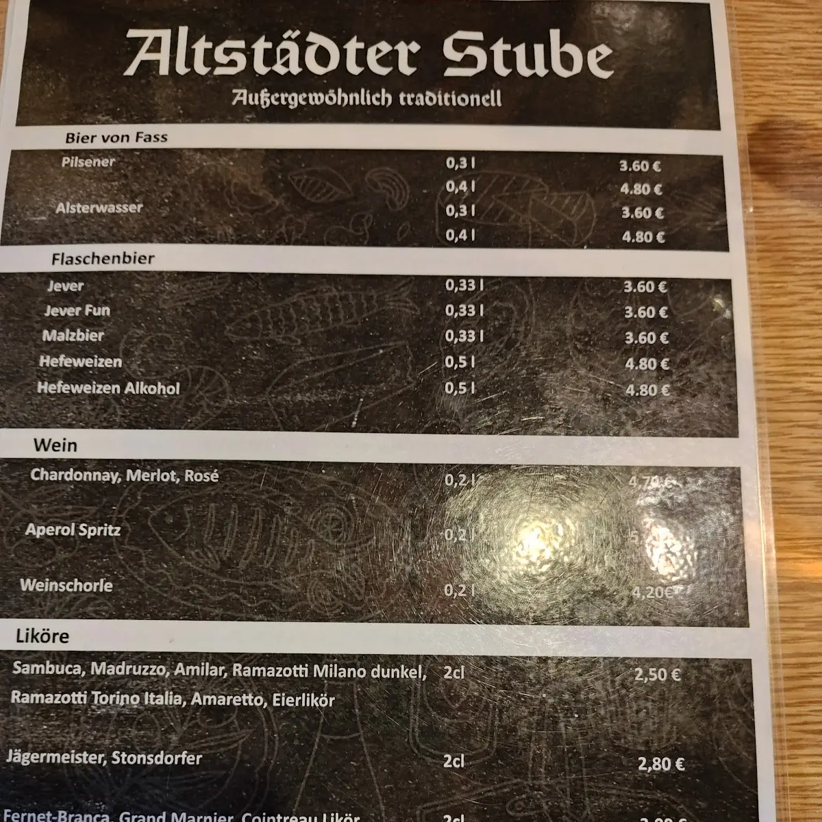 Speisekarte, Altstädter Stube Willig