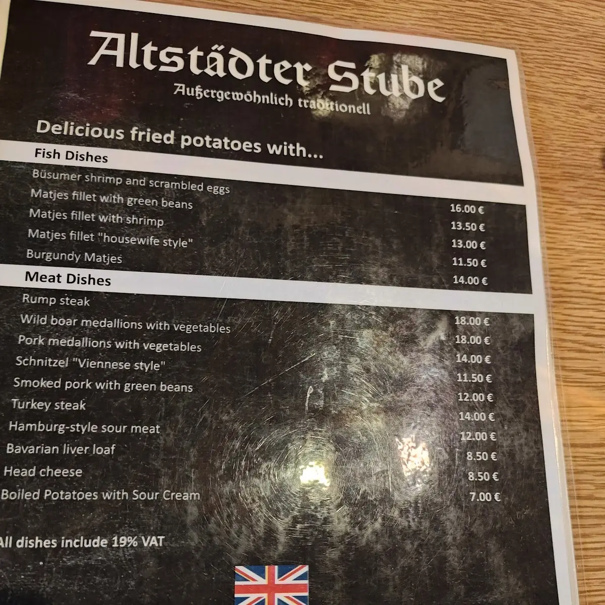 Speisekarte, Altstädter Stube Willig