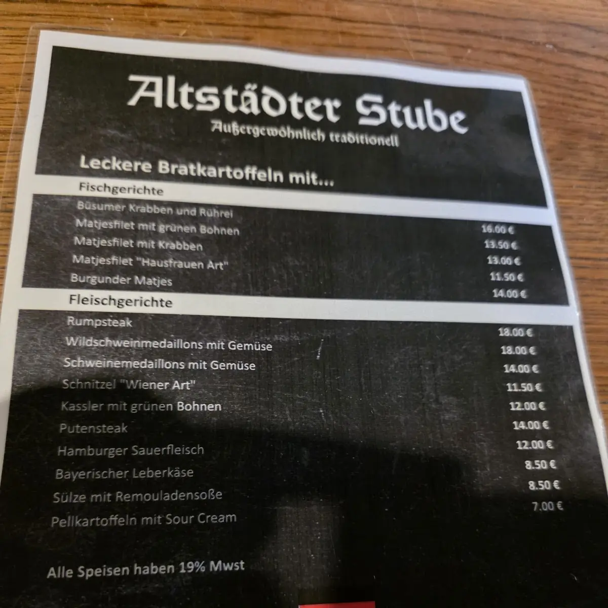 Speisekarte, Altstädter Stube Willig