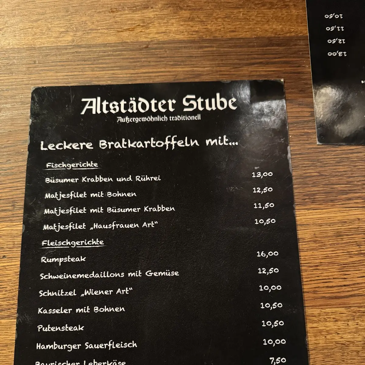 Speisekarte, Altstädter Stube Willig