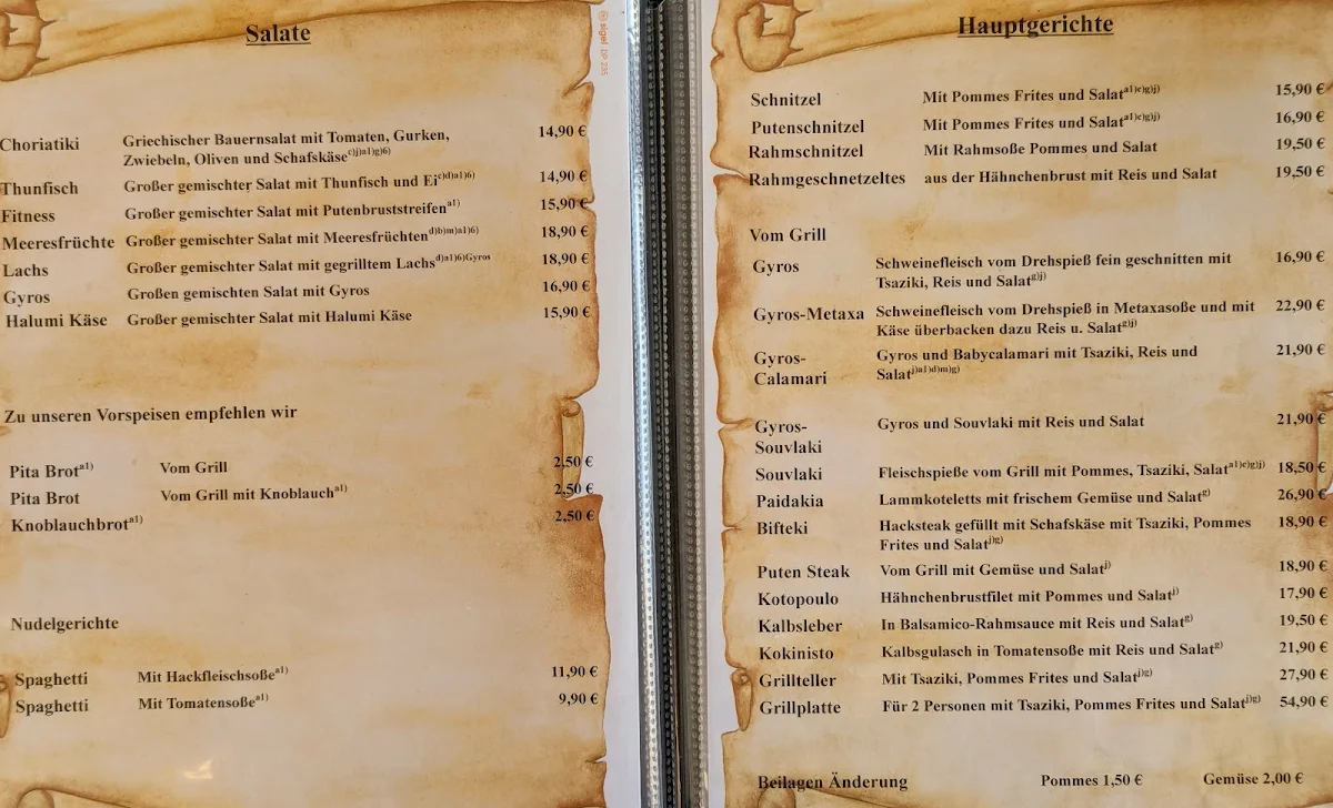 Speisekarte, Bei Dimi