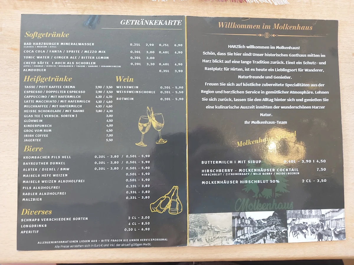 Speisekarte, Molkenhaus Bad Harzburg