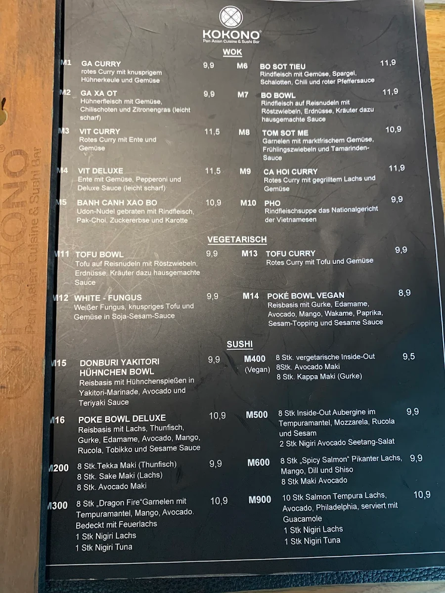 Speisekarte, Kokono Neu Ulm