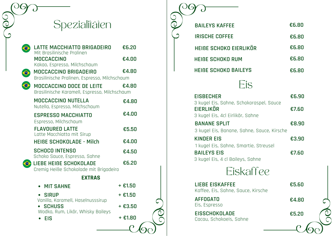 Speisekarte, Liebe Café-Bistrô