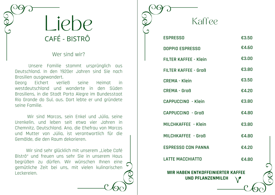 Speisekarte, Liebe Café-Bistrô