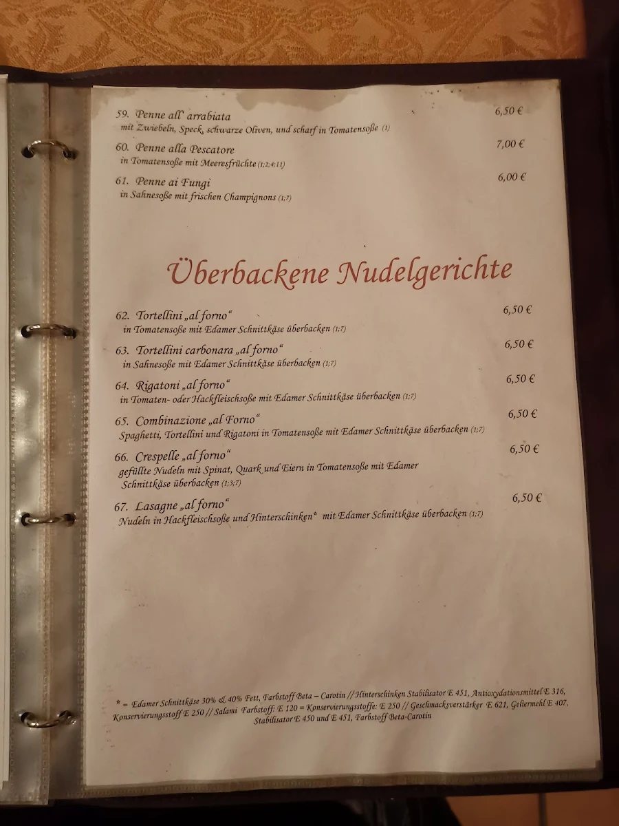 Speisekarte, Tre Colori Pizzeria