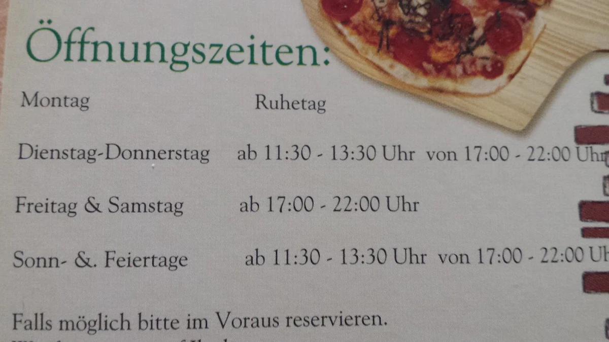 Speisekarte, Tre Colori Pizzeria