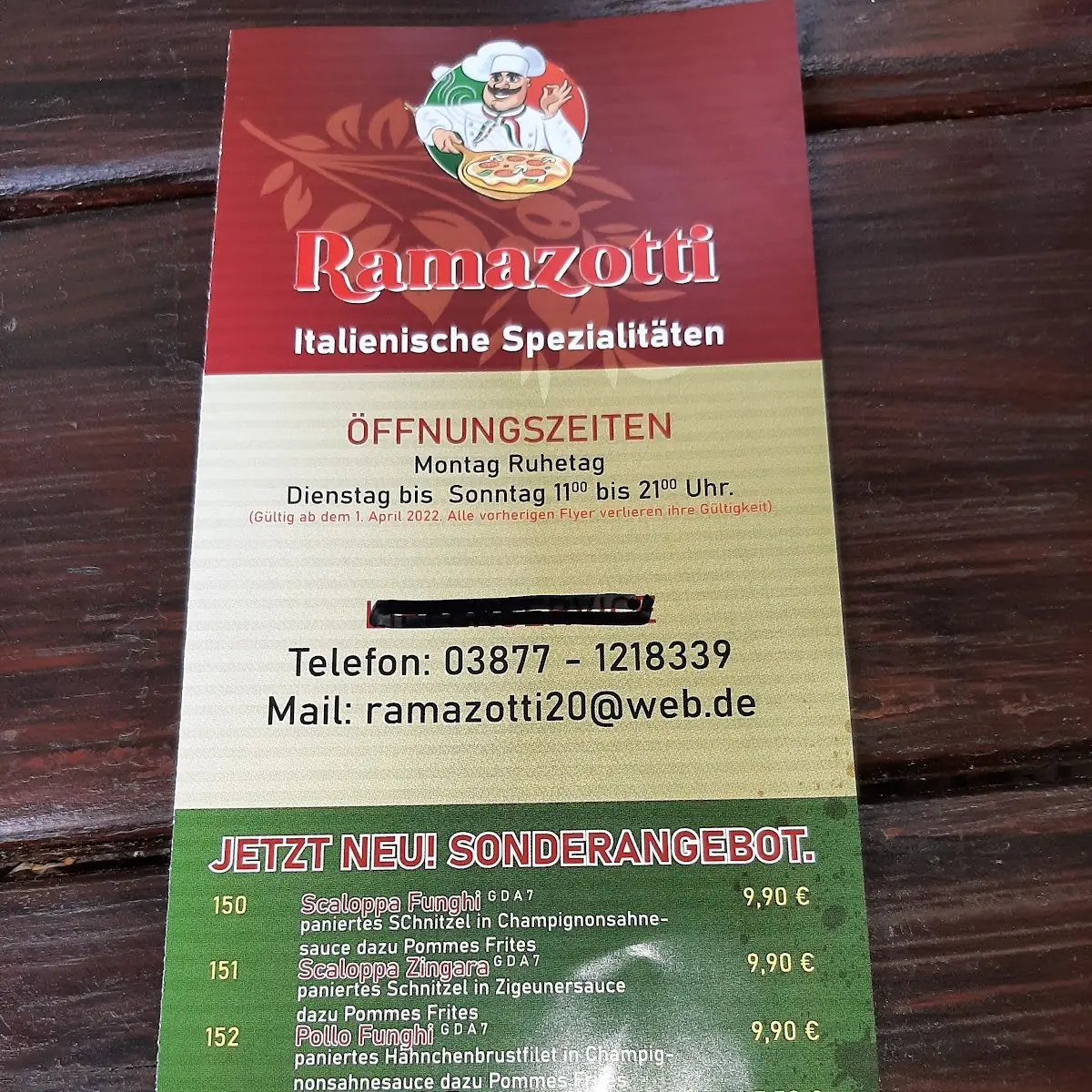 Speisekarte, Ramazotti