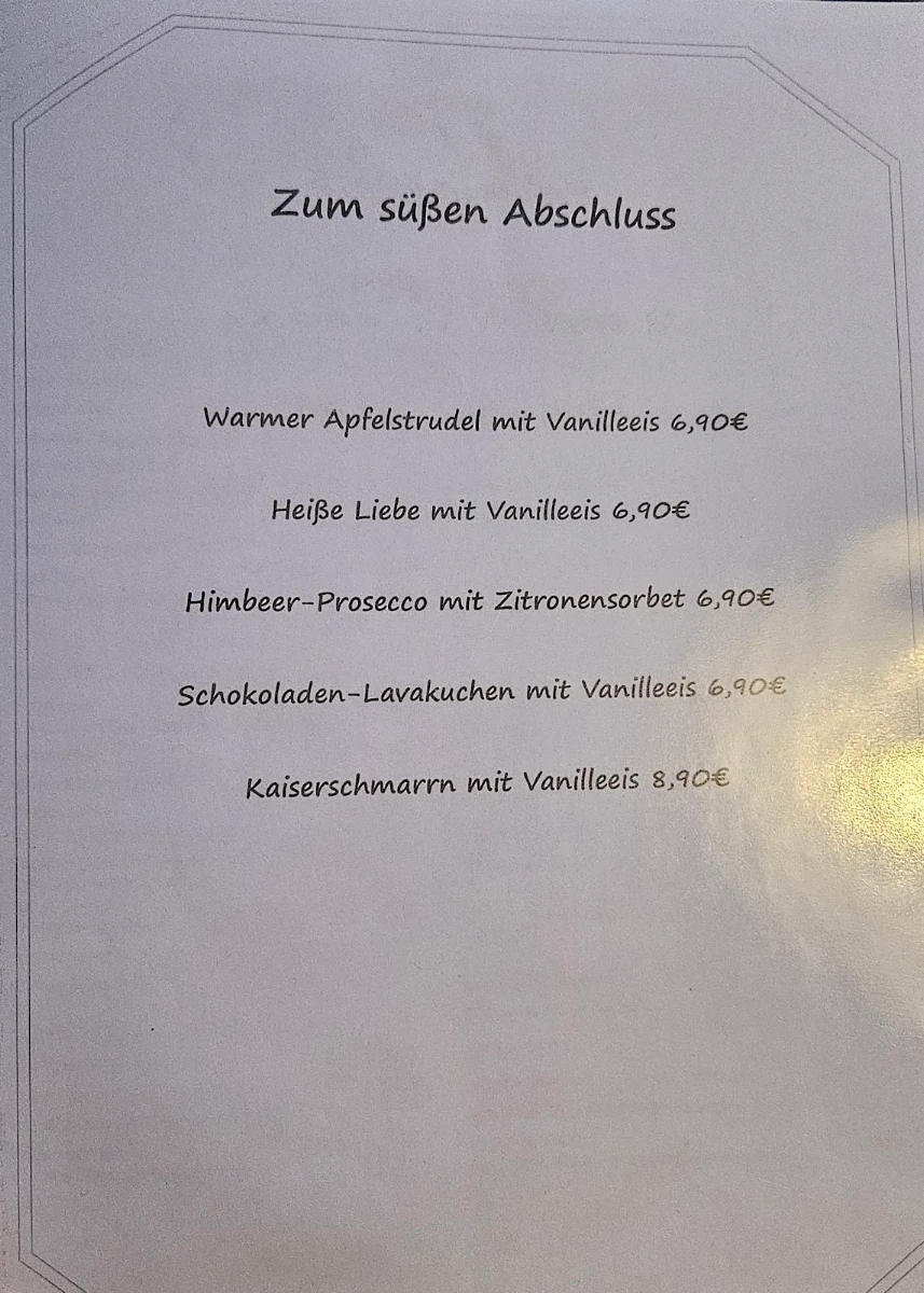 Speisekarte, Restaurant zum Storchennest