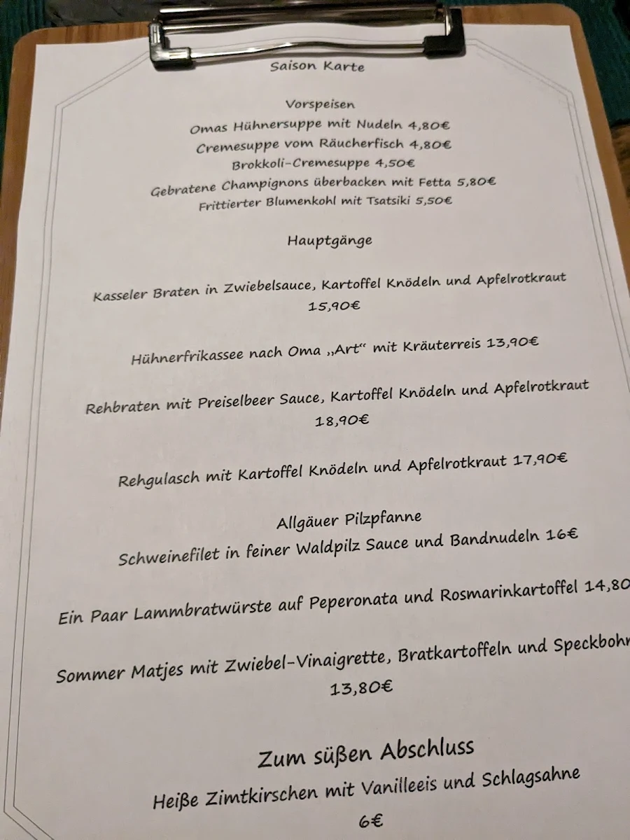 Speisekarte, Restaurant zum Storchennest