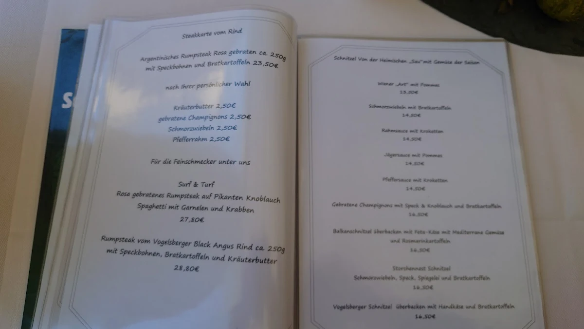 Speisekarte, Restaurant zum Storchennest