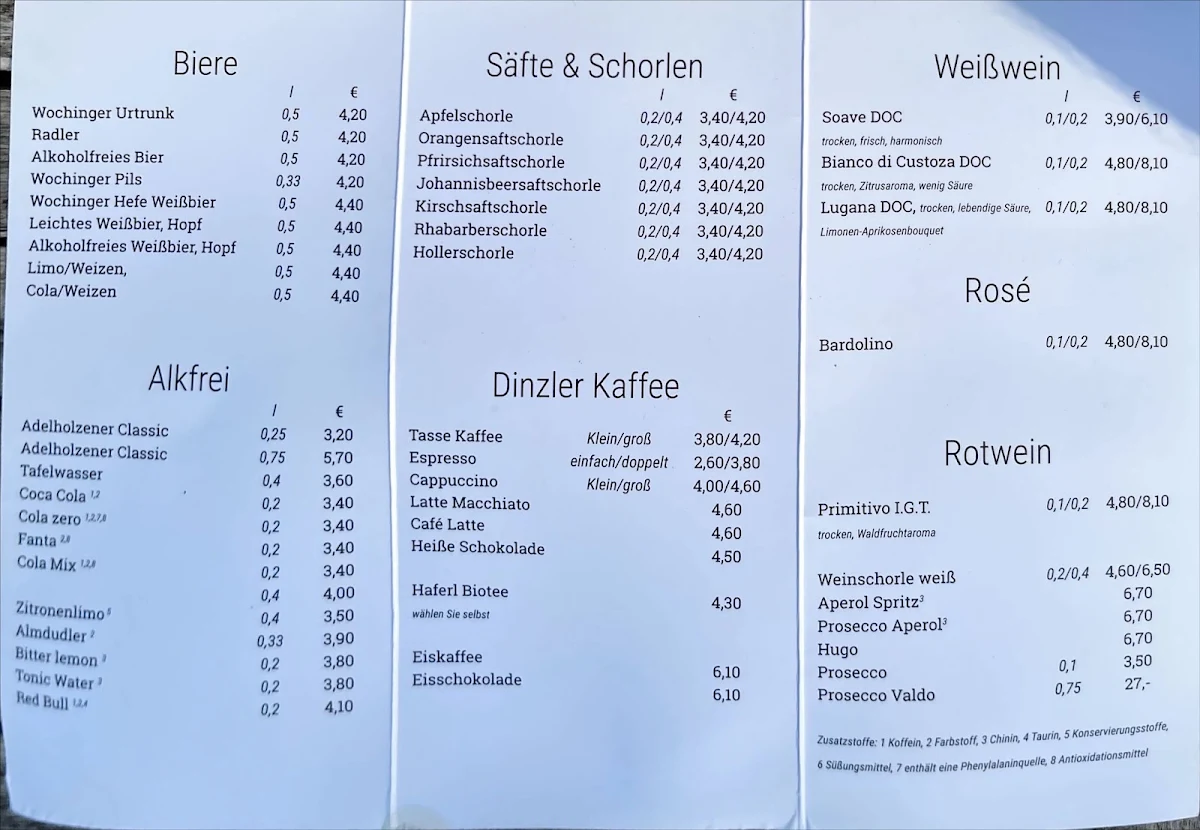 Speisekarte, Restaurant Seebad Tüttensee
