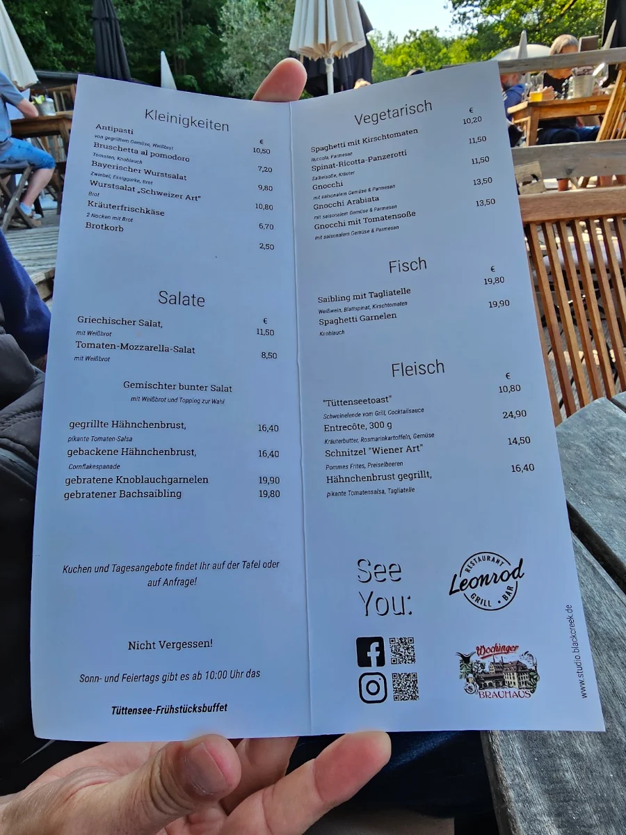 Speisekarte, Restaurant Seebad Tüttensee