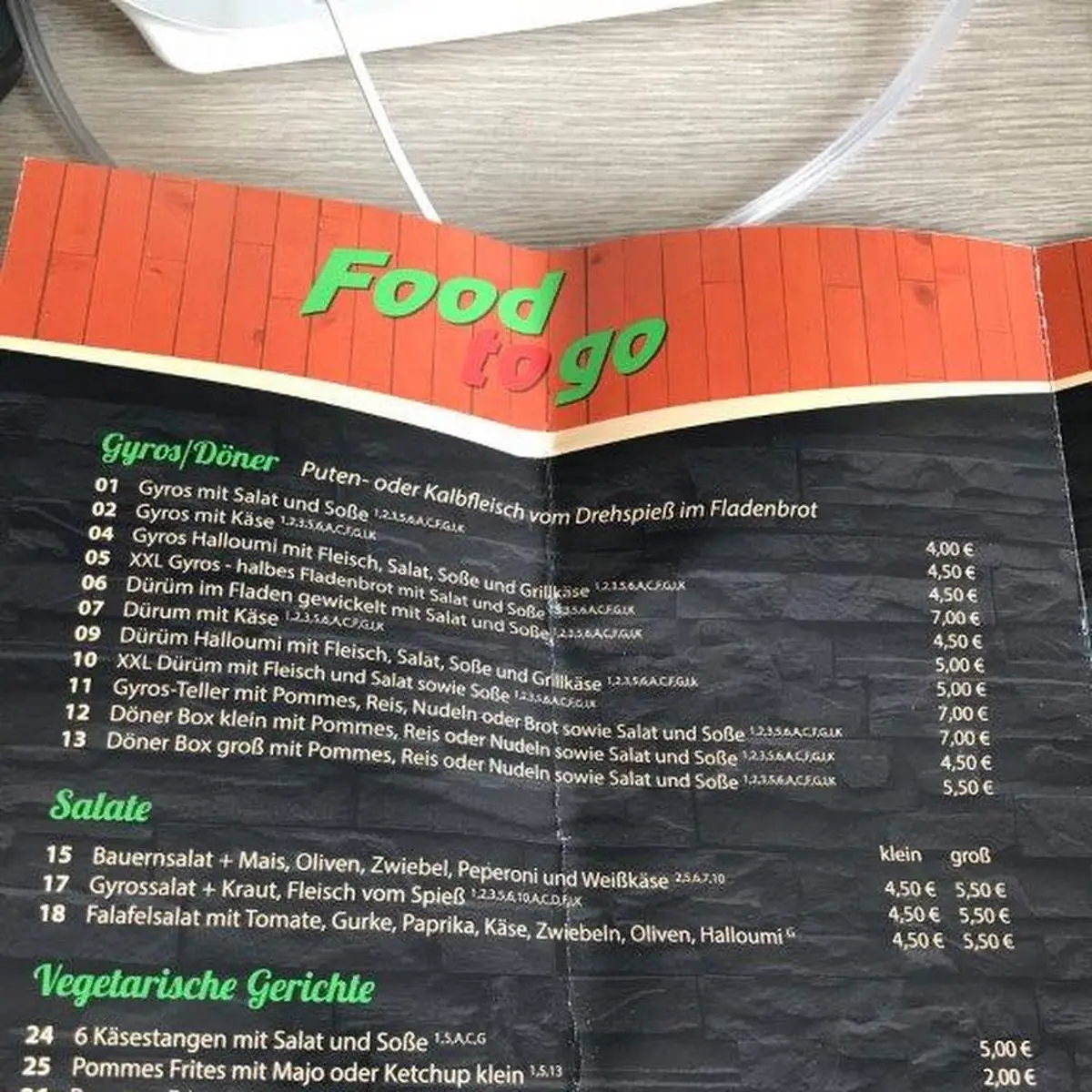 Speisekarte, Food To Go Bistro-Lounge