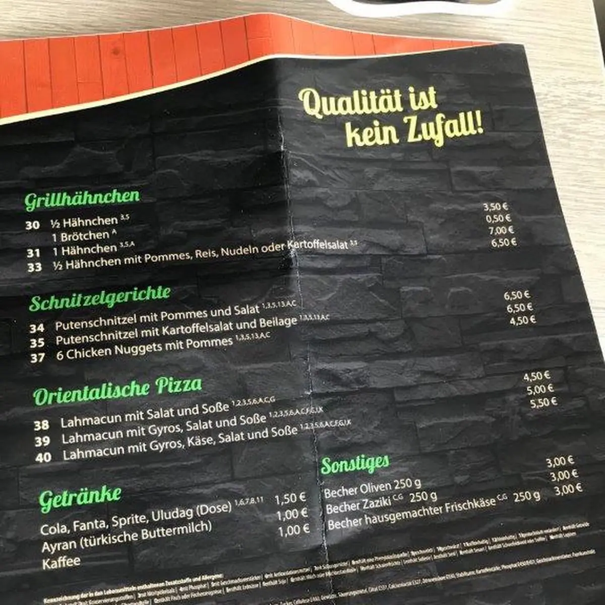 Speisekarte, Food To Go Bistro-Lounge