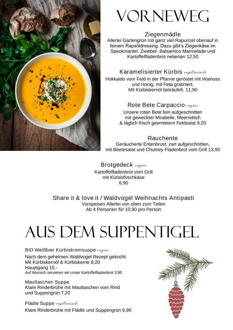 Speisekarte, Waldvogel