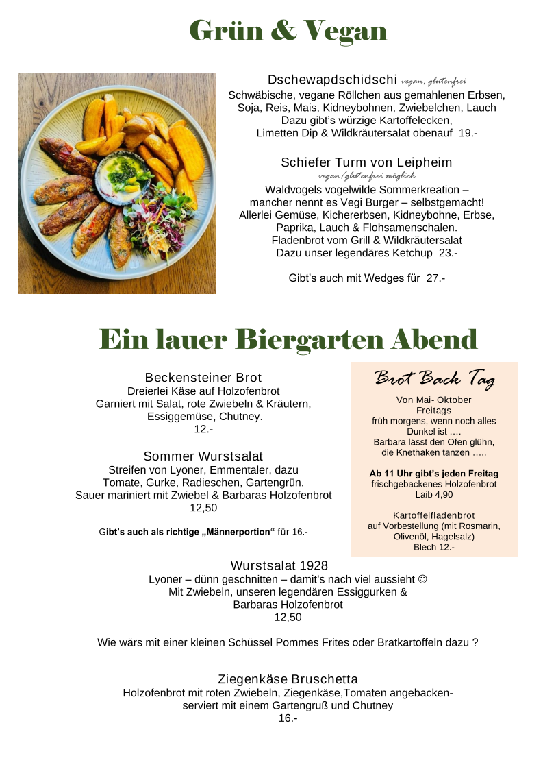 Speisekarte, Waldvogel