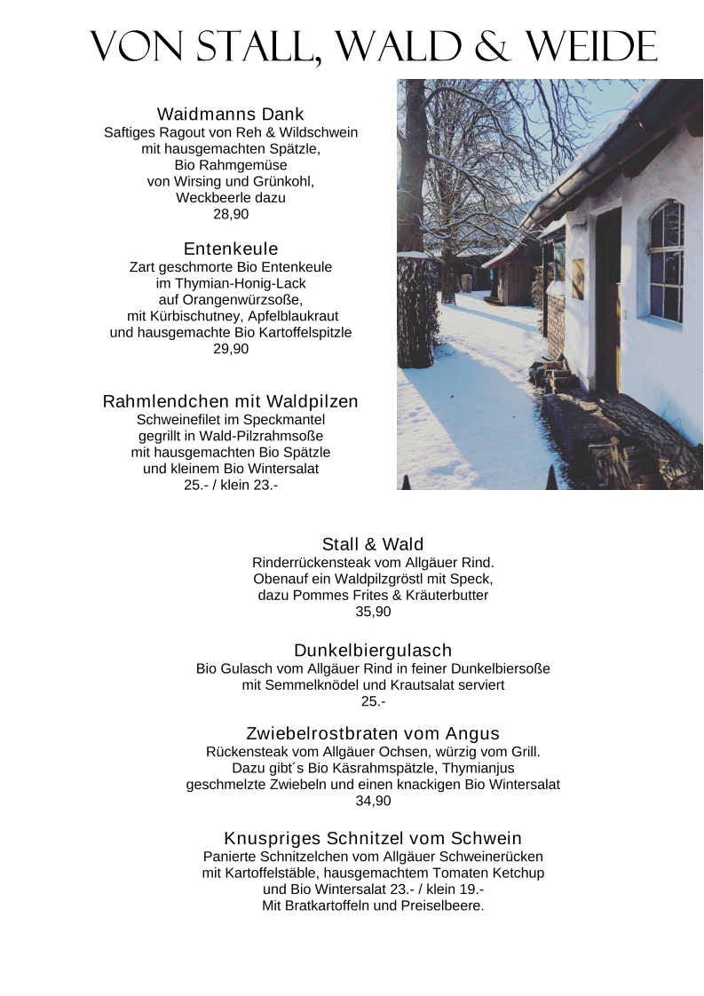 Speisekarte, Waldvogel