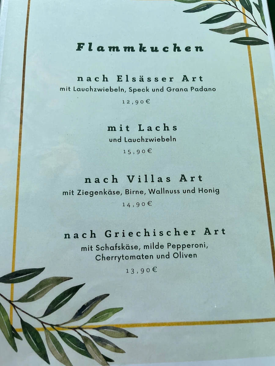 Speisekarte, Villa am Dümmer See