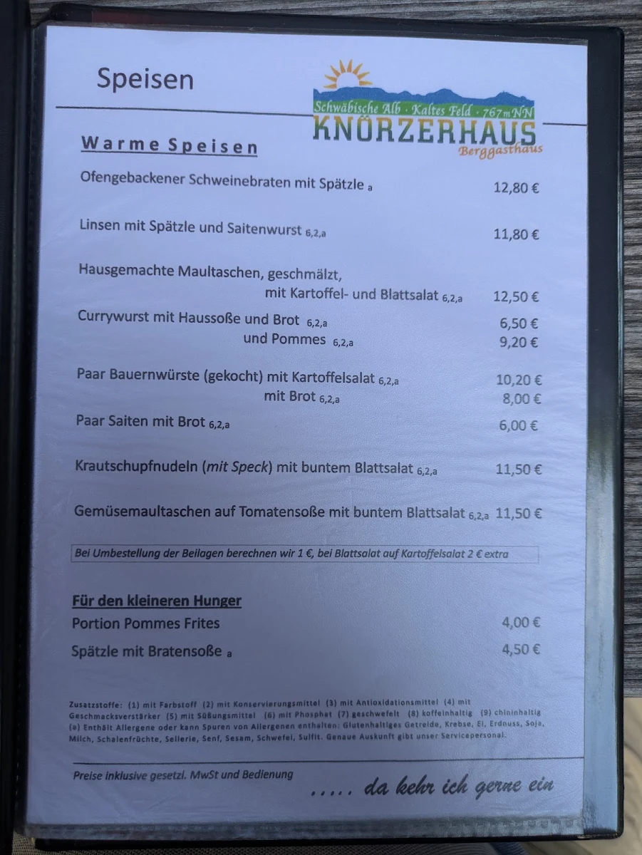 Speisekarte, Knörzerhaus