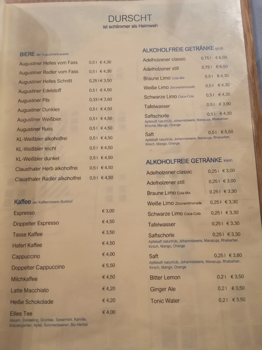 Speisekarte, Freisinger Augustiner