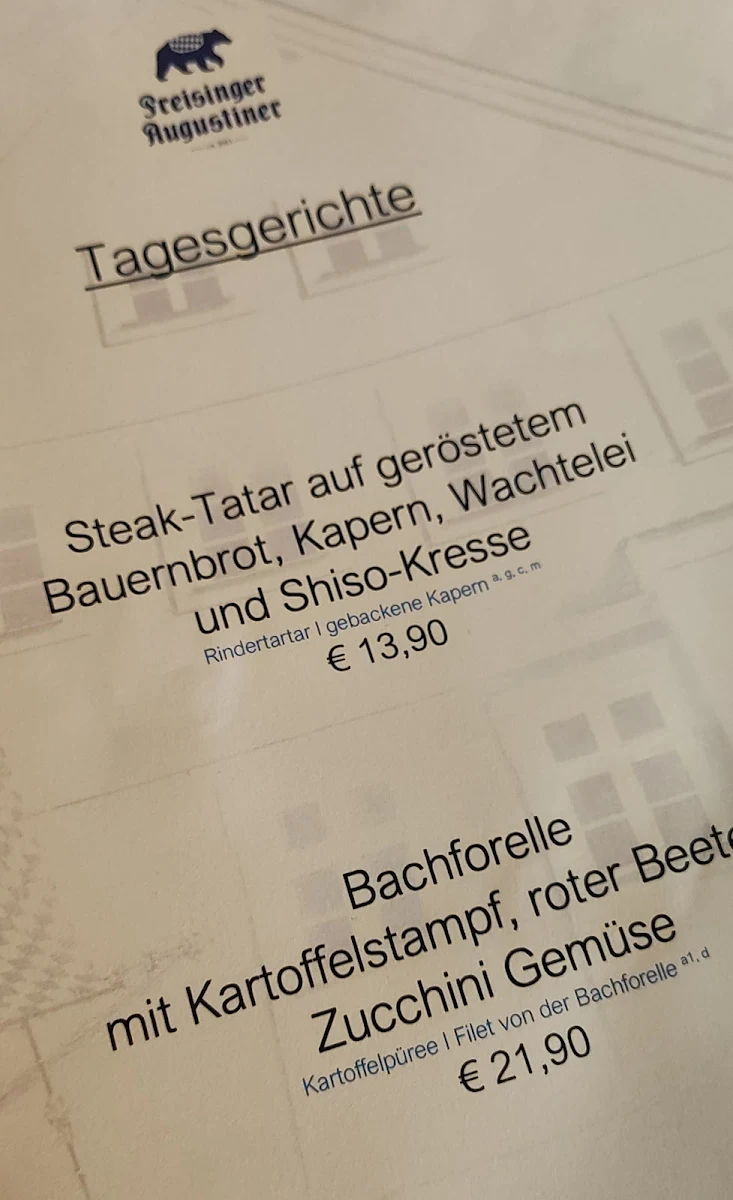 Speisekarte, Freisinger Augustiner