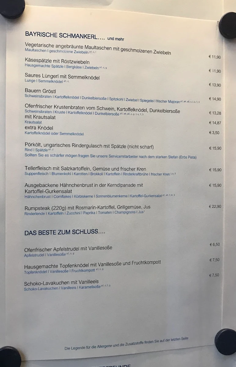 Speisekarte, Freisinger Augustiner