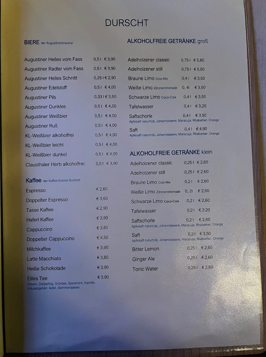 Speisekarte, Freisinger Augustiner