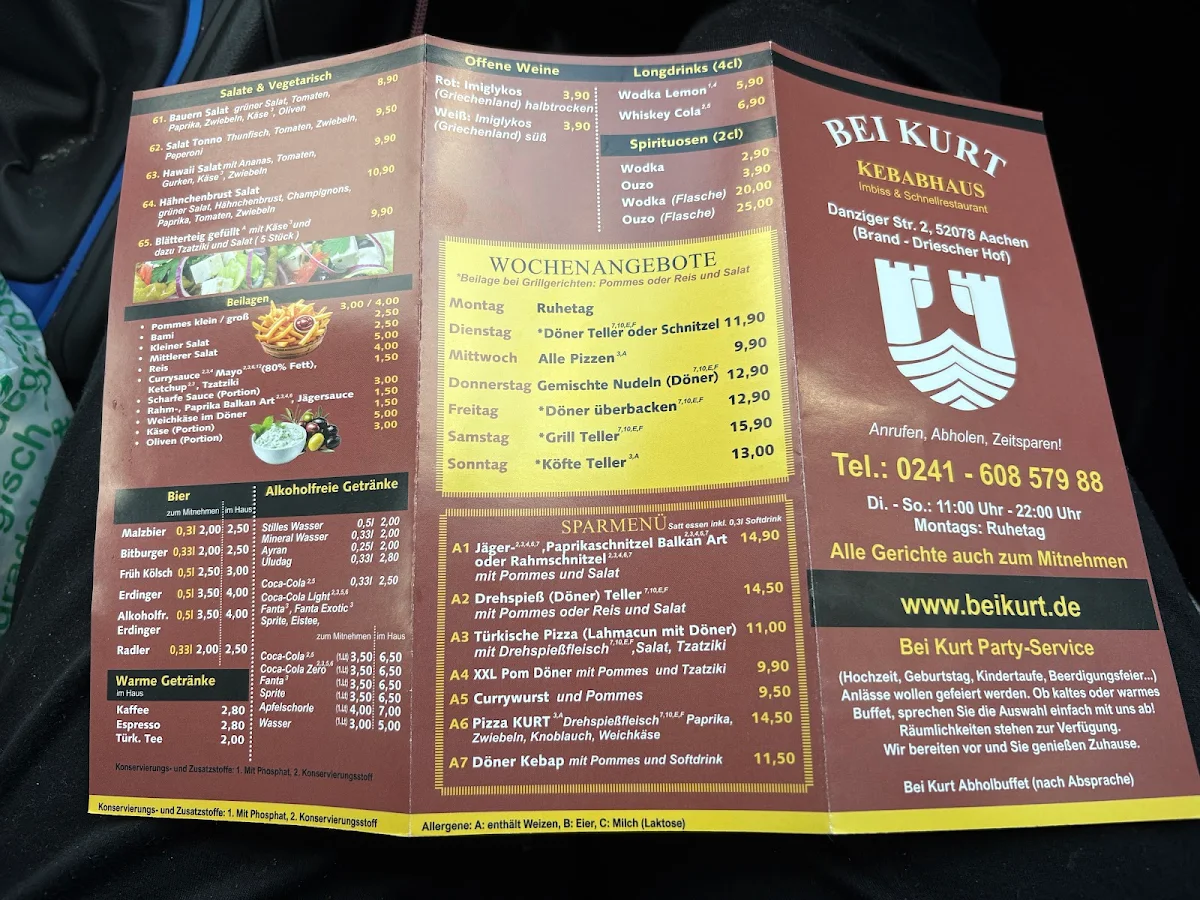 Speisekarte, Bei Kurt Kebaphaus