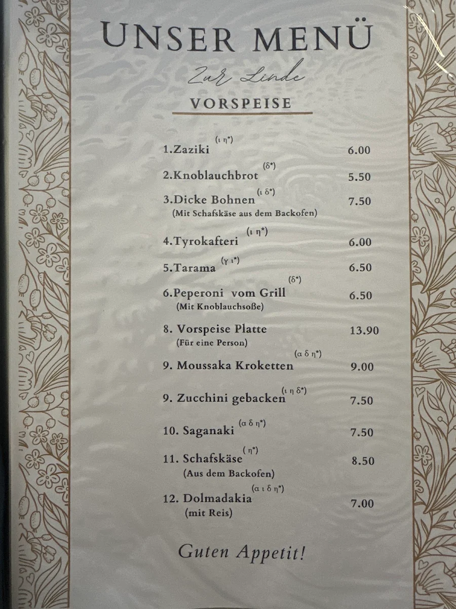 Speisekarte, Gasthaus zur Linde