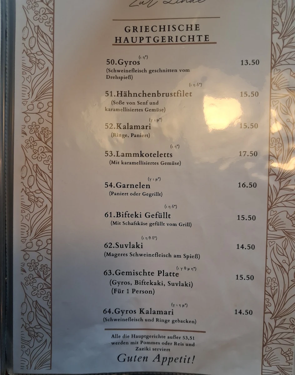 Speisekarte, Gasthaus zur Linde