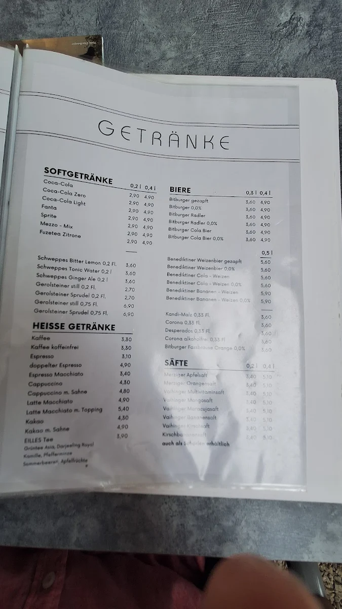 Speisekarte, Bistro Amara