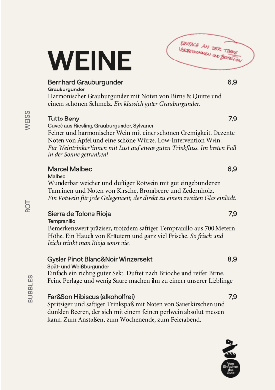Speisekarte, Vom Einfachen das Gute