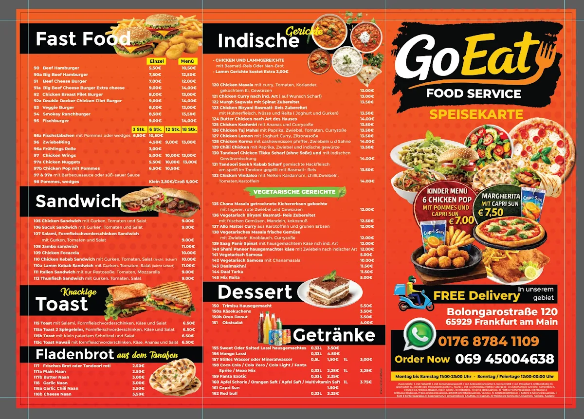 Speisekarte, GO EAT FOOD SERVICE