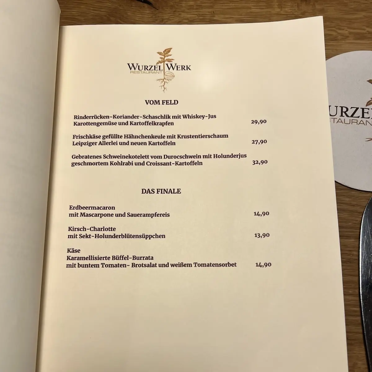 Speisekarte, Restaurant WurzelWerk - Benjamin Bendzko