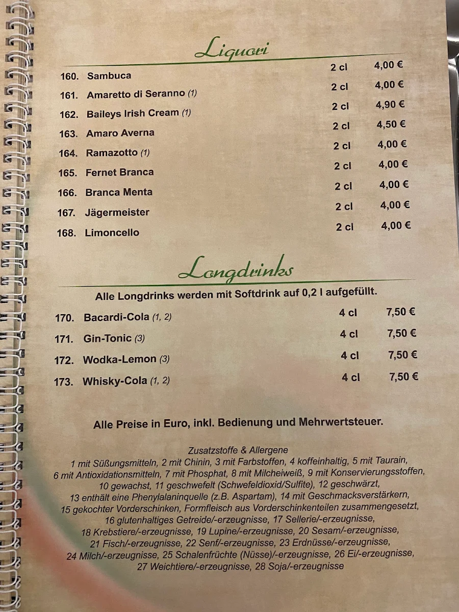 Speisekarte, Restaurante Il Nuovo Castello