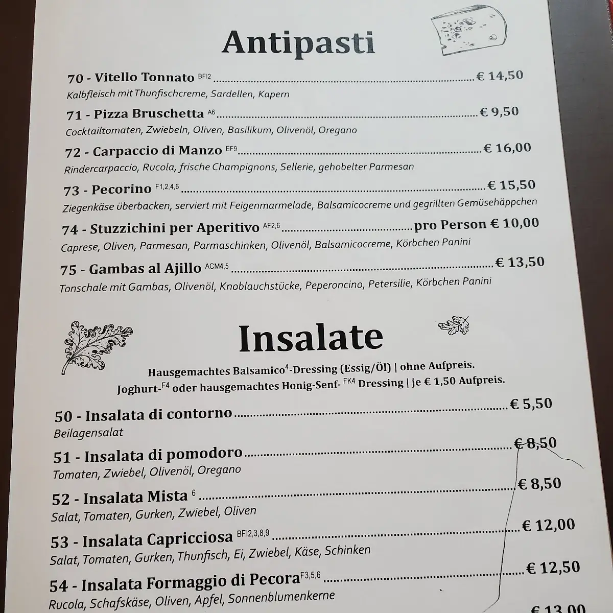 Speisekarte, Pizzeria Al Trio