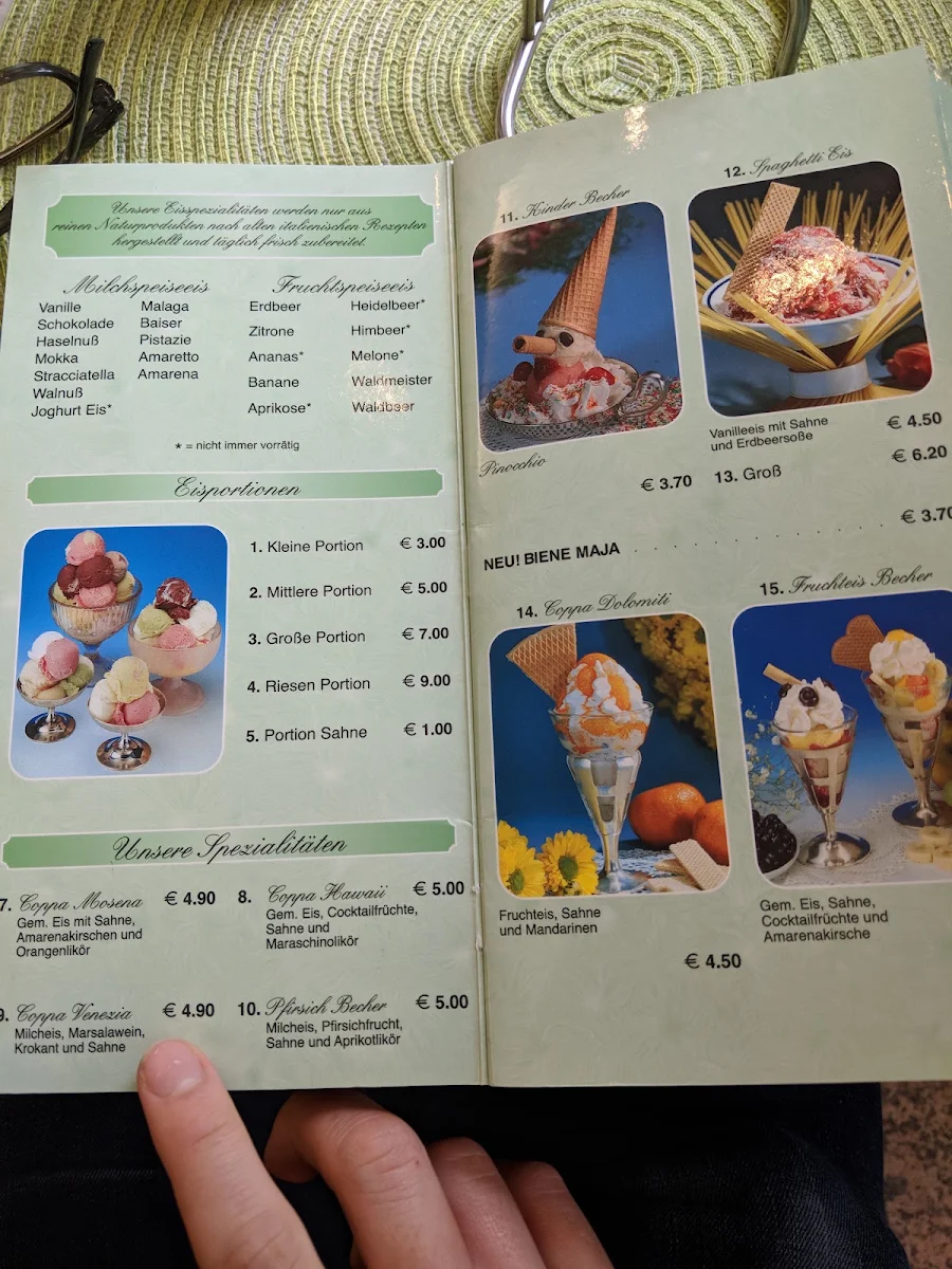 Speisekarte, Eiscafé Mosena