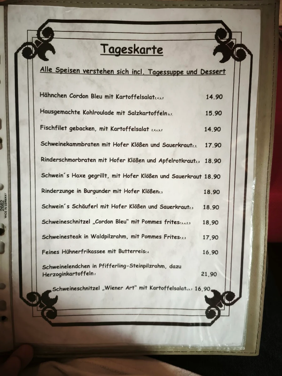 Speisekarte, Altdeutsche Bierstube