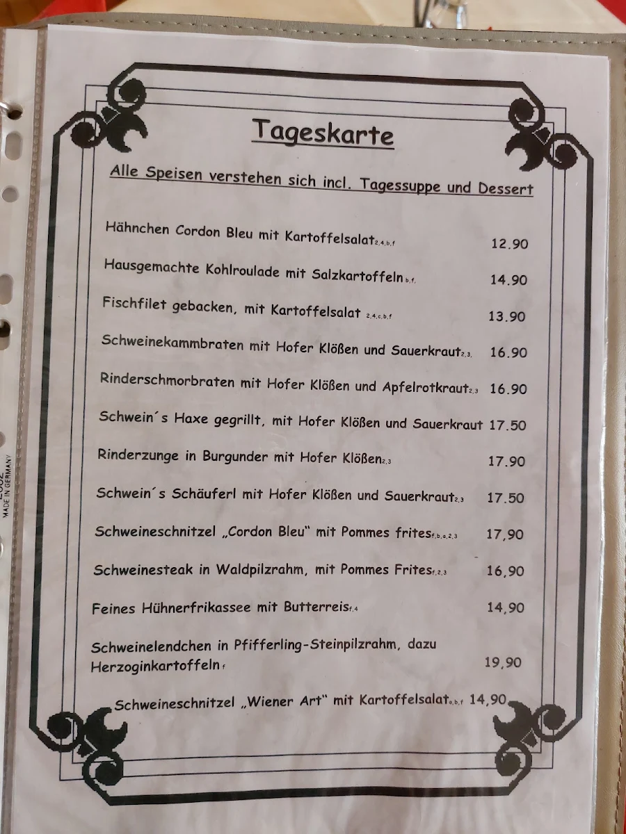 Speisekarte, Altdeutsche Bierstube