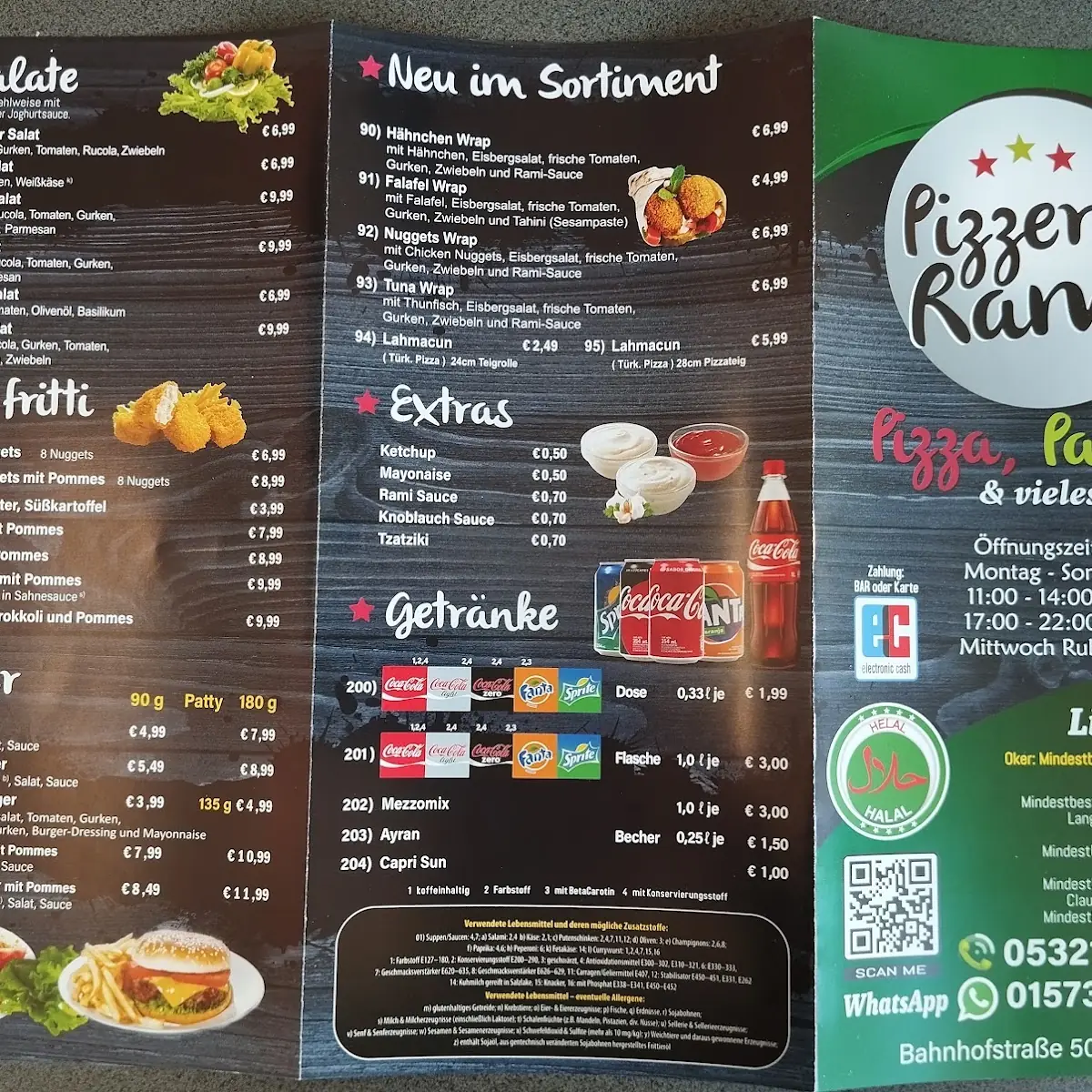 Speisekarte, Pizzeria Rami